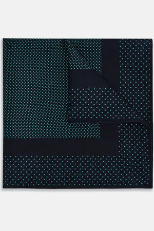Turnbull & Asser Navy and Petrol Green Dot Silk Pocket Square