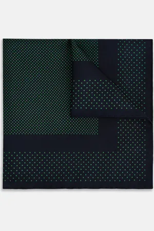 Turnbull & Asser Navy and Green Dot Silk Pocket Square