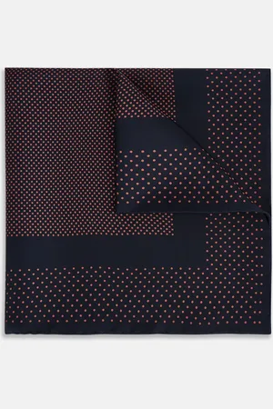 Turnbull & Asser Navy and Orange Dot Silk Pocket Square
