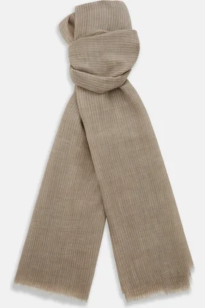 Turnbull & Asser Beige and White Striped Cashmere Scarf