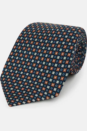 Turnbull & Asser Navy and Orange Geometric Motif Silk Tie