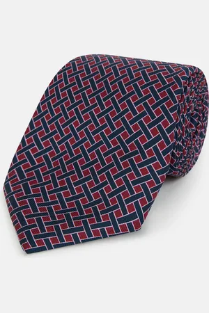 Turnbull & Asser Navy and Pink Woven Printed Silk Tie