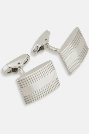 Turnbull & Asser Silver Striped Rectangular Cufflinks