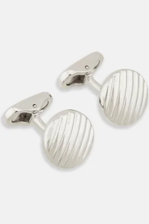 Turnbull & Asser Silver Striped Circle Cufflinks