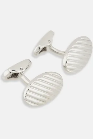 Turnbull & Asser Silver Striped Oval Cufflinks