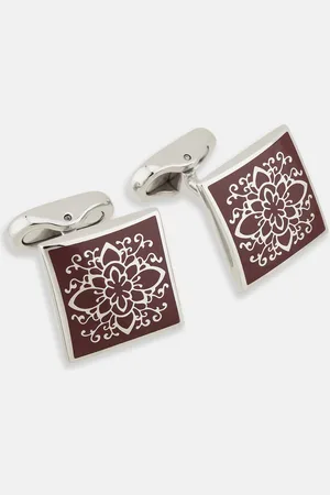 Turnbull & Asser Burgundy Floral Square Cufflinks