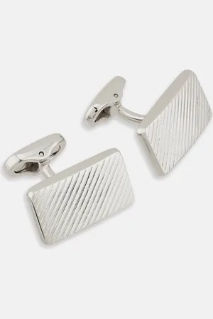 Turnbull & Asser Silver Diagonal Striped Rectangular Cufflinks