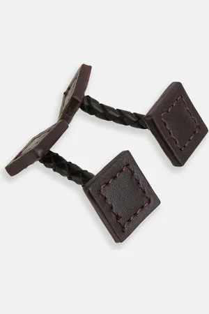Turnbull & Asser Burgundy Leather Cufflinks