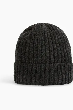 Turnbull & Asser Charcoal Melange Ribbed Cashmere Beanie