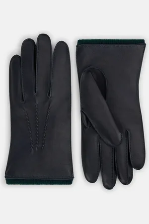 Turnbull & Asser Navy/Forest Green Cashmere-Lined Hairsheep Leather Gloves