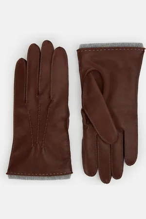 Turnbull & Asser Dark Chocolate/Grey Cashmere-Lined Hairsheep Leather Gloves