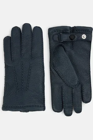 Turnbull & Asser Navy Cashmere-Lined Peccary Leather Gloves