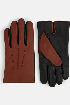 Turnbull & Asser Brown/Ebony Cashmere-Lined Hairsheep Leather Touchscreen Gloves