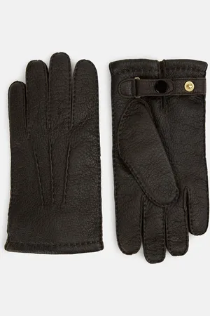 Turnbull & Asser Dark Chocolate Cashmere-Lined Peccary Leather Gloves