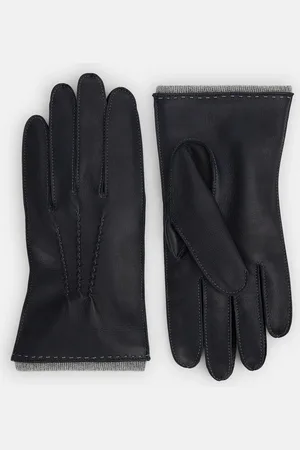 Turnbull & Asser Navy/Grey Cashmere-Lined Hairsheep Leather Gloves
