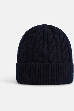 Turnbull & Asser Midnight Blue Cable Knit Cashmere Beanie