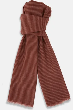 Turnbull & Asser Burgundy and White Striped Cashmere Scarf