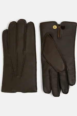 Turnbull & Asser Brown/Beige Fur-Lined Hairsheep Leather Touchscreen Gloves
