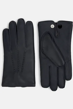 Turnbull & Asser Navy/Grey Fur-Lined Hairsheep Leather Touchscreen Gloves