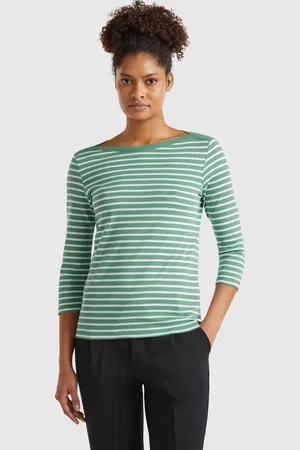 Benetton Benetton, Striped 3/4 Sleeve T-shirt In Pure Cotton, size L,, Women