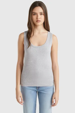 Benetton Benetton, Marl Gray Tank Top In Pure Cotton, size XL, , Women