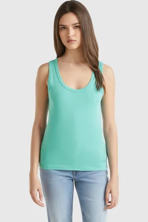 Benetton Benetton, Green Tank Top In Pure Cotton, size S, , Women