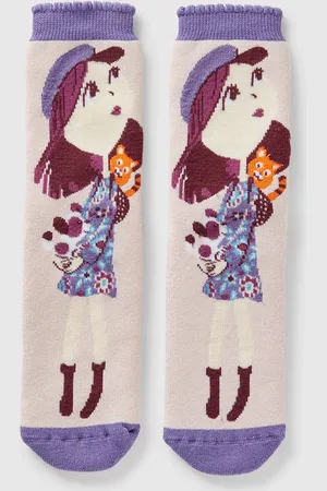 Benetton Benetton, Pink Non-slip Socks With Doll Inlay, size 5-8, , Kids