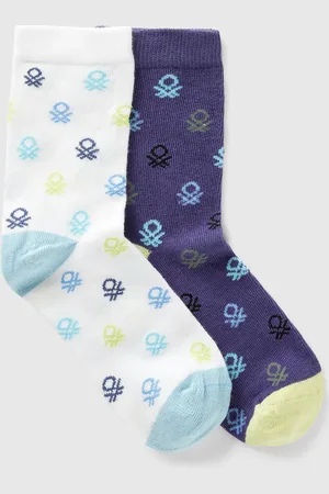 Benetton Benetton, Two Pairs Of Socks With Blue And White Logos, size 1-2, , Kids