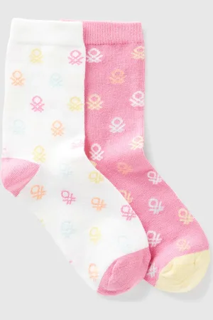 Benetton Benetton, Two Pairs Of Socks With Pink And White Logos, size 8-9, , Kids