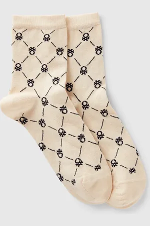 Benetton Benetton, Cream Socks With Logos, size 3-7, , Women