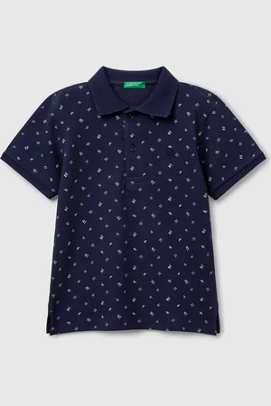 Benetton Benetton, Micro Patterned Polo Shirt In Pure Cotton, size 5-6, , Kids