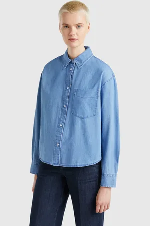 Benetton Benetton, Cropped Chambray Shirt, size XS, , Women