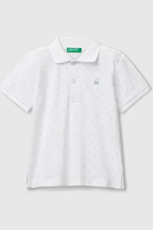 Benetton Benetton, Micro Patterned Polo Shirt In Pure Cotton, size 18-24, , Kids