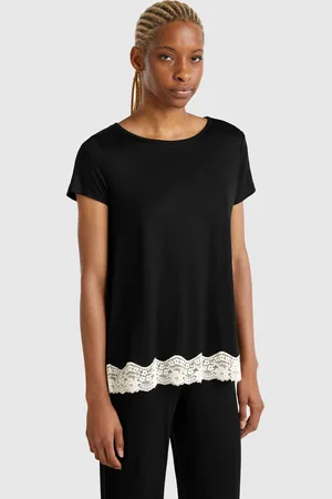 Benetton Benetton, Short Sleeve Top With Lace Details, size XS, , Women