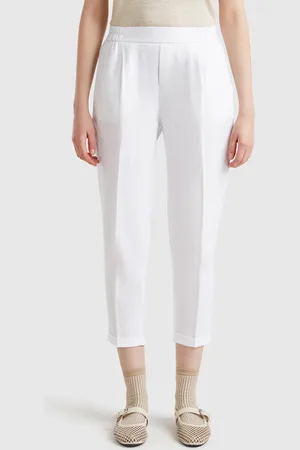 Benetton Benetton, Cropped Trousers In 100% Linen, size XS, , Women