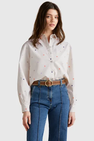 Benetton Benetton, Shirt With Flower Embroidery, size M, , Women