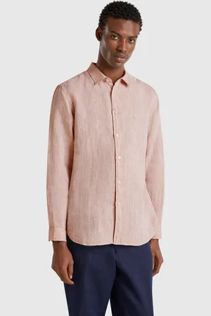 Benetton Benetton, Beige Patterned Shirt In Pure Linen, size L, , Men