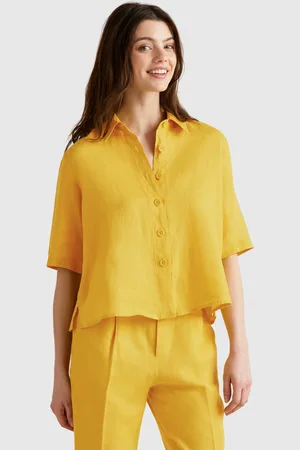 Benetton Benetton, Short Shirt In Pure Linen, size L, , Women