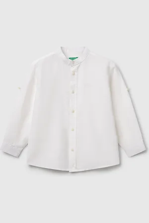Benetton Benetton, Mandarin Collar Shirt In Linen Blend, size 5-6, , Kids