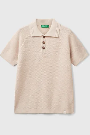 Benetton Benetton, Short Sleeve Polo In Linen Blend, size 2XL, , Kids