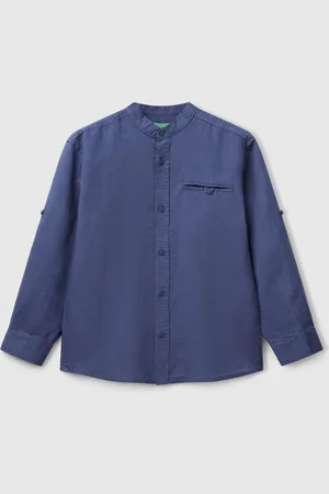 Benetton Benetton, Mandarin Collar Shirt In Linen Blend, size 3XL, , Kids