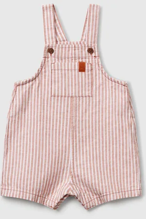 Benetton Benetton, Striped Dungarees In Linen Blend, size 6-9, , Kids