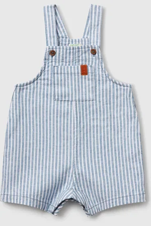 Benetton Benetton, Striped Dungarees In Linen Blend, size 6-9, , Kids