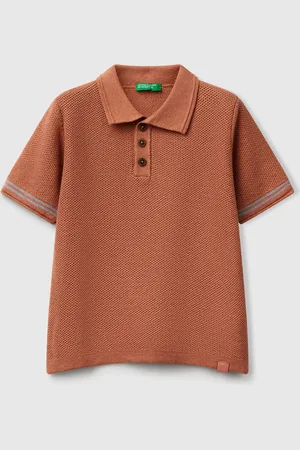 Benetton Benetton, Short Sleeve Polo In Linen Blend, size 18-24, , Kids