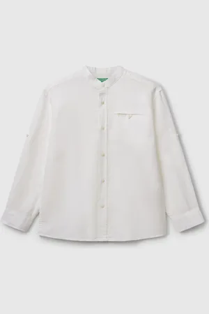 Benetton Benetton, Mandarin Collar Shirt In Linen Blend, size 2XL, , Kids