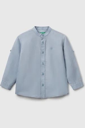 Benetton Benetton, Mandarin Collar Shirt In Linen Blend, size 12-18, , Kids
