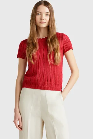 Benetton Benetton, Perforated Sweater In Pure Cotton, size XL, , Women
