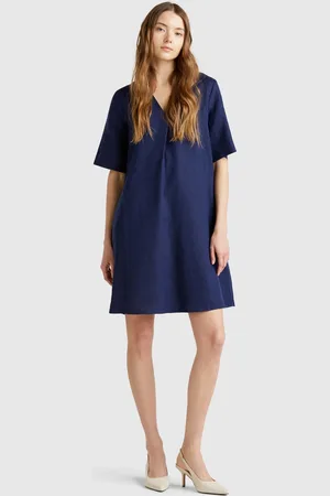 Benetton Benetton, Short Sleeve Dress In Pure Linen, size XS, , Women