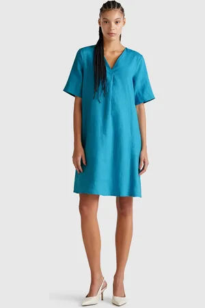 Benetton Benetton, Short Sleeve Dress In Pure Linen, size S, , Women