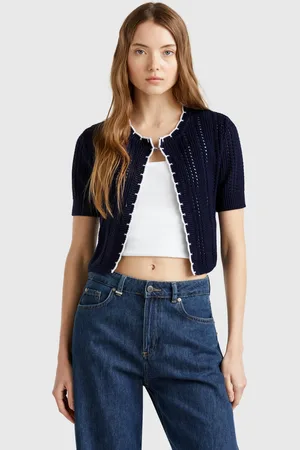 Benetton Benetton, Cropped Perforated Cardigan, size XL, , Women